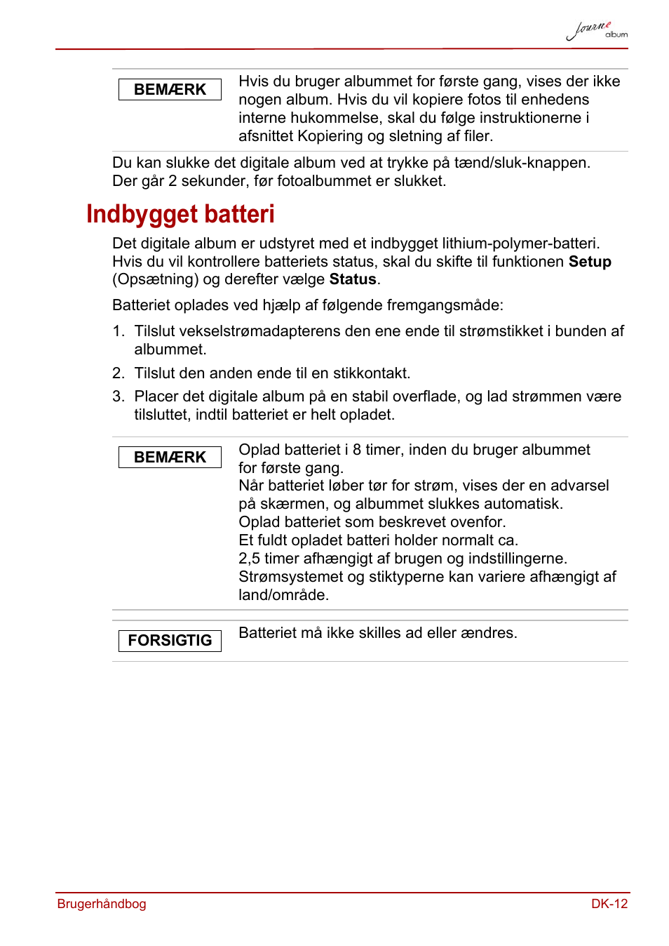 Indbygget batteri | Toshiba JournE album User Manual | Page 77 / 354