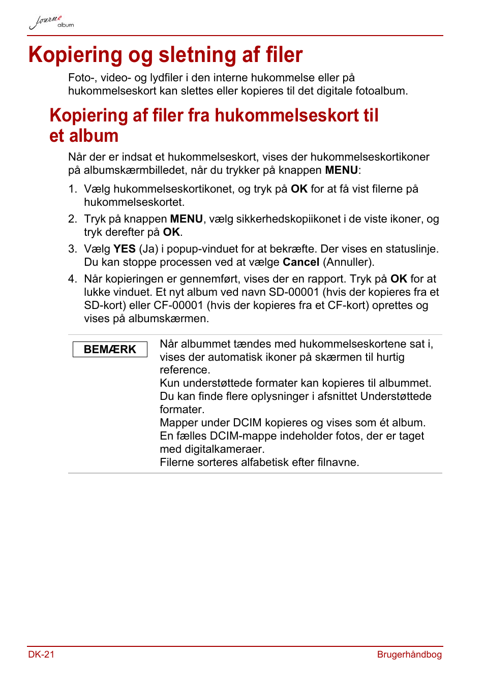 Kopiering og sletning af filer | Toshiba JournE album User Manual | Page 86 / 354