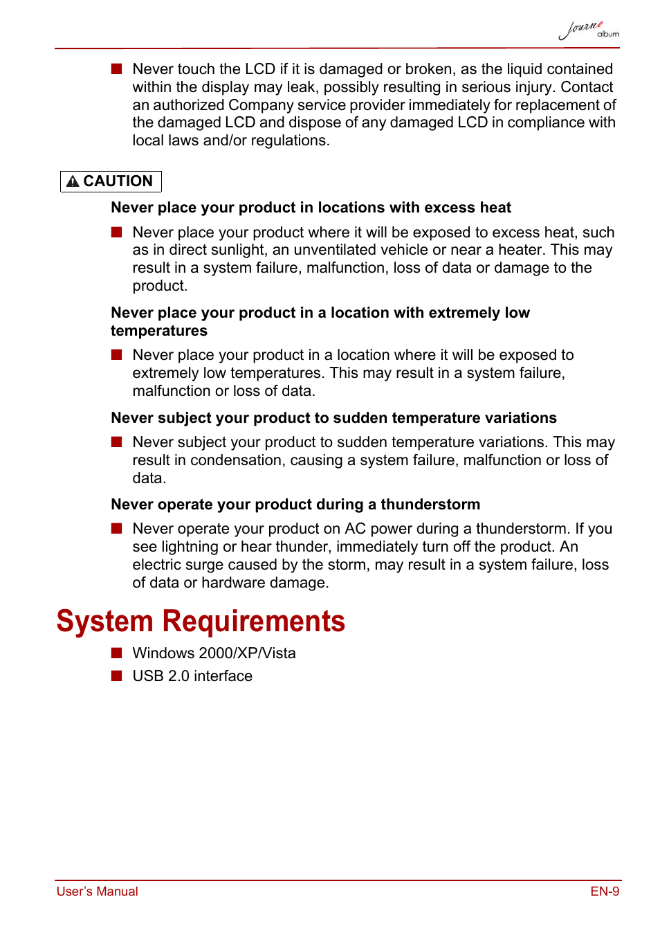 System requirements | Toshiba JournE album User Manual | Page 9 / 354