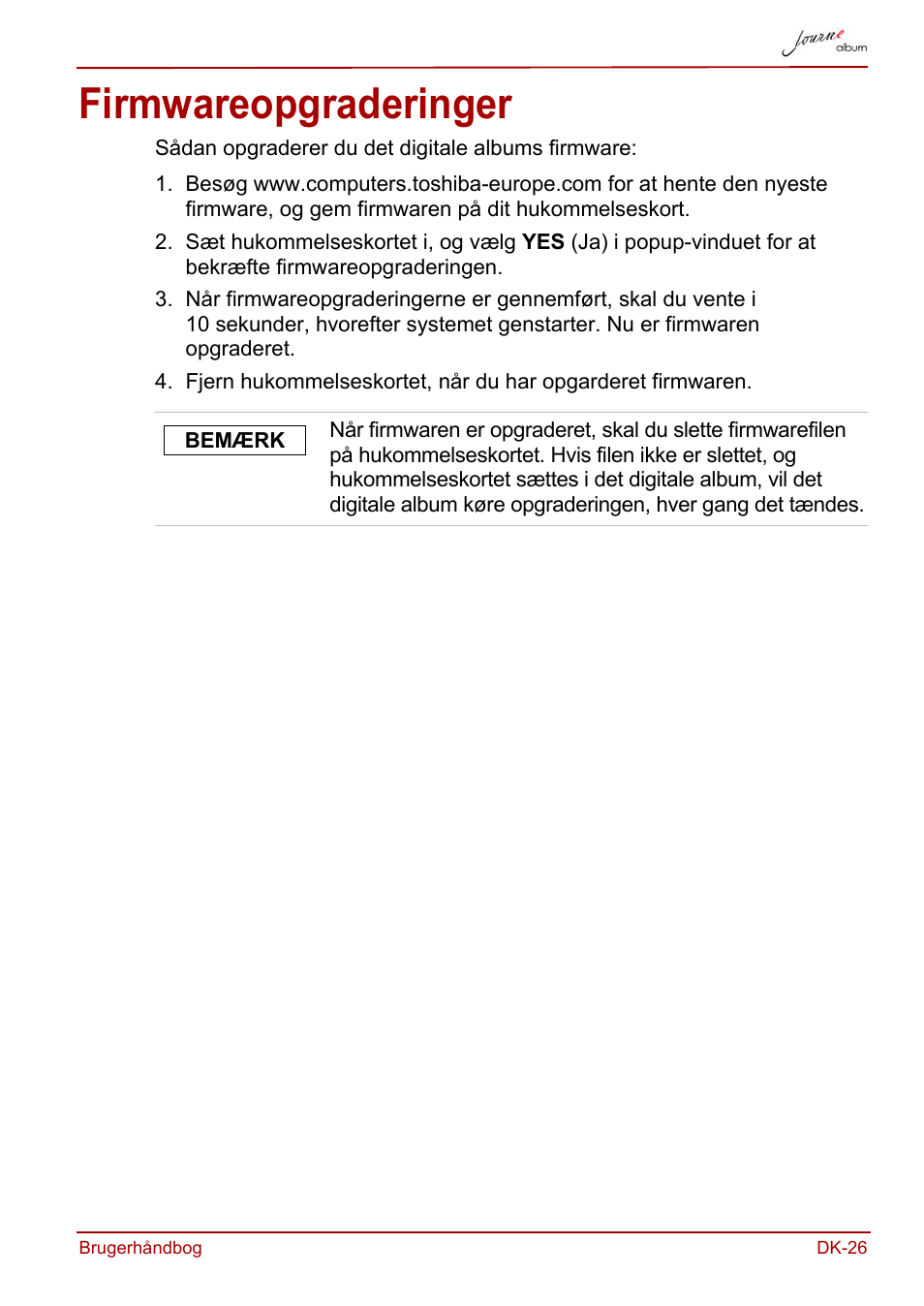 Firmwareopgraderinger | Toshiba JournE album User Manual | Page 91 / 354