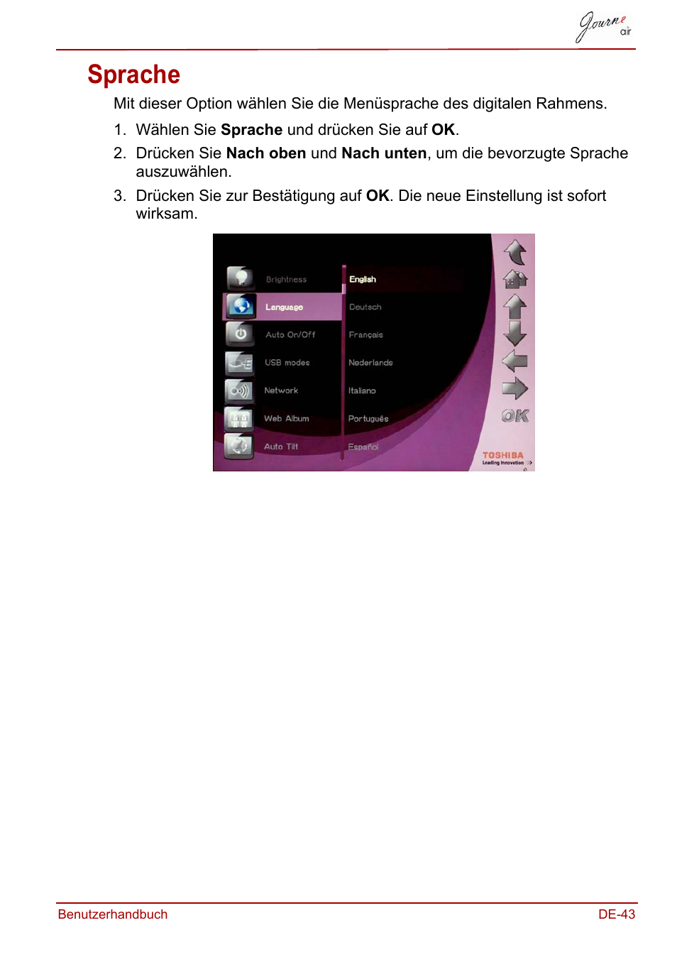 Sprache | Toshiba JournE Air800-801 User Manual | Page 105 / 706