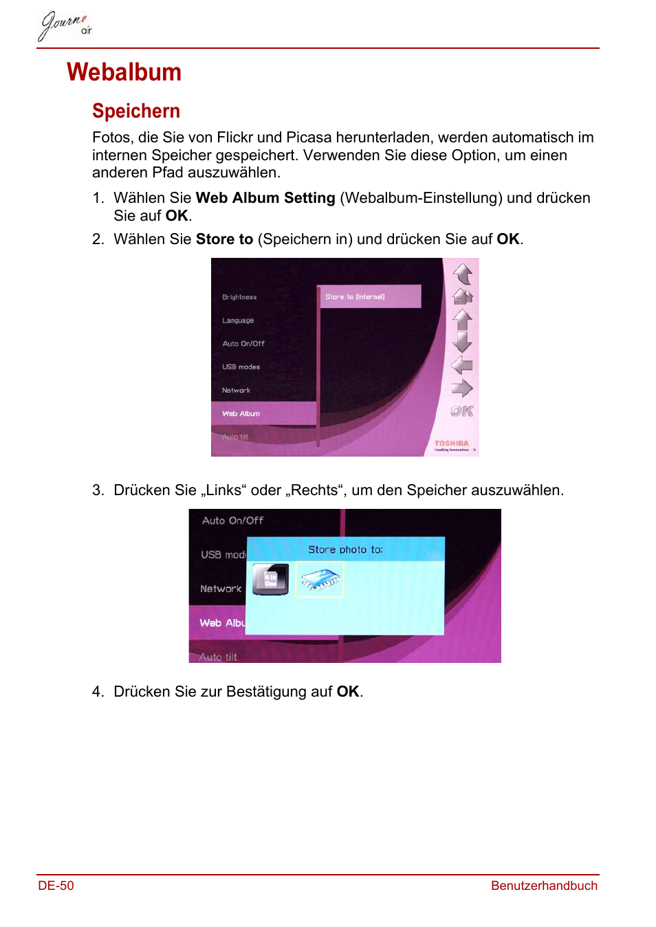 Webalbum, Speichern | Toshiba JournE Air800-801 User Manual | Page 112 / 706