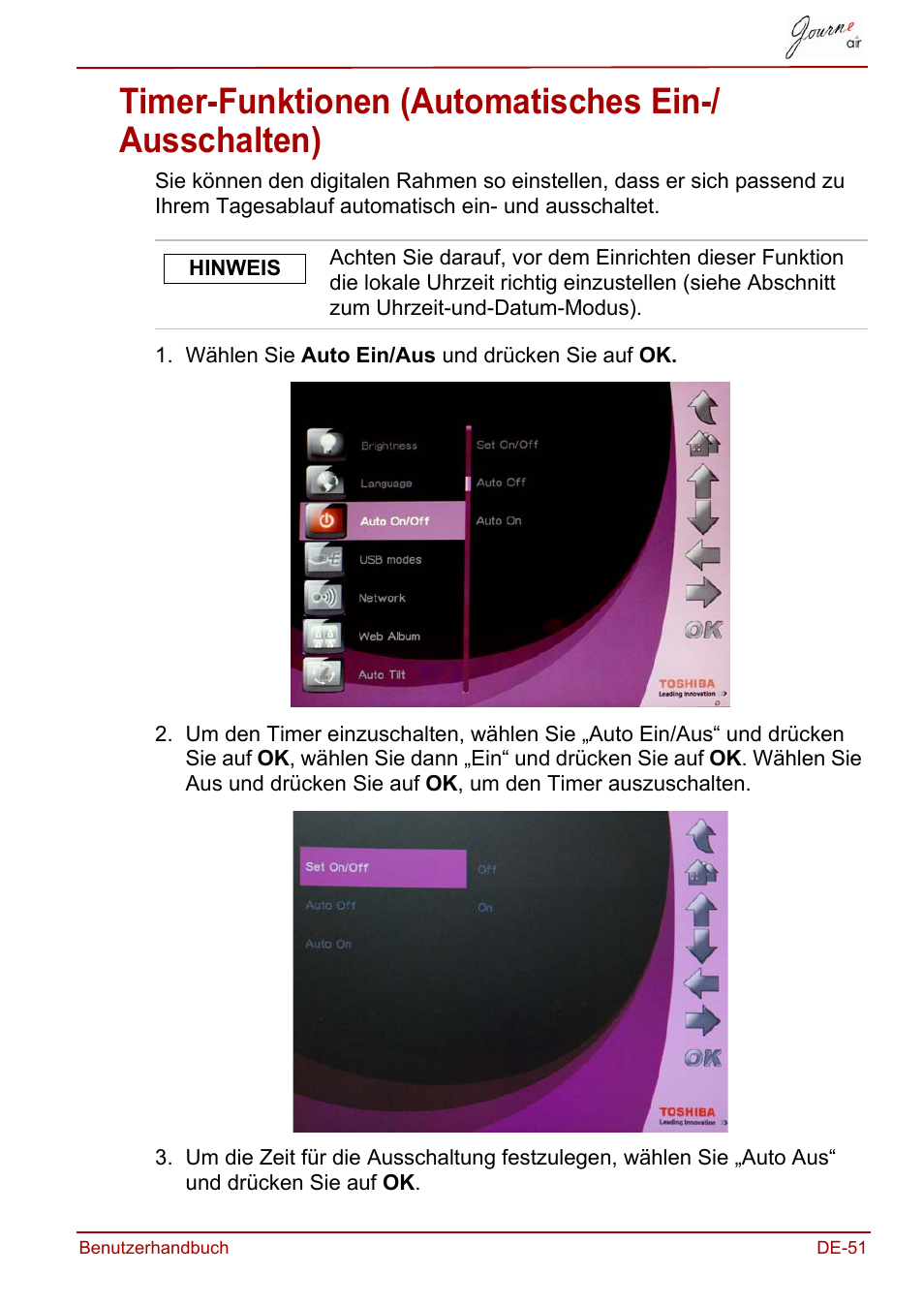 Timer-funktionen (automatisches ein-/ ausschalten), Timer-funktionen (automatisches ein-/ausschalten) | Toshiba JournE Air800-801 User Manual | Page 113 / 706