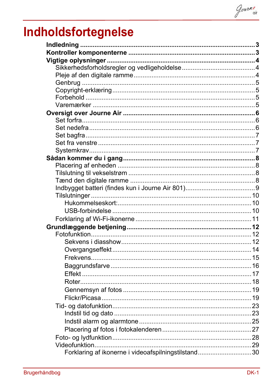 Brugerhåndbog, Indholdsfortegnelse | Toshiba JournE Air800-801 User Manual | Page 129 / 706