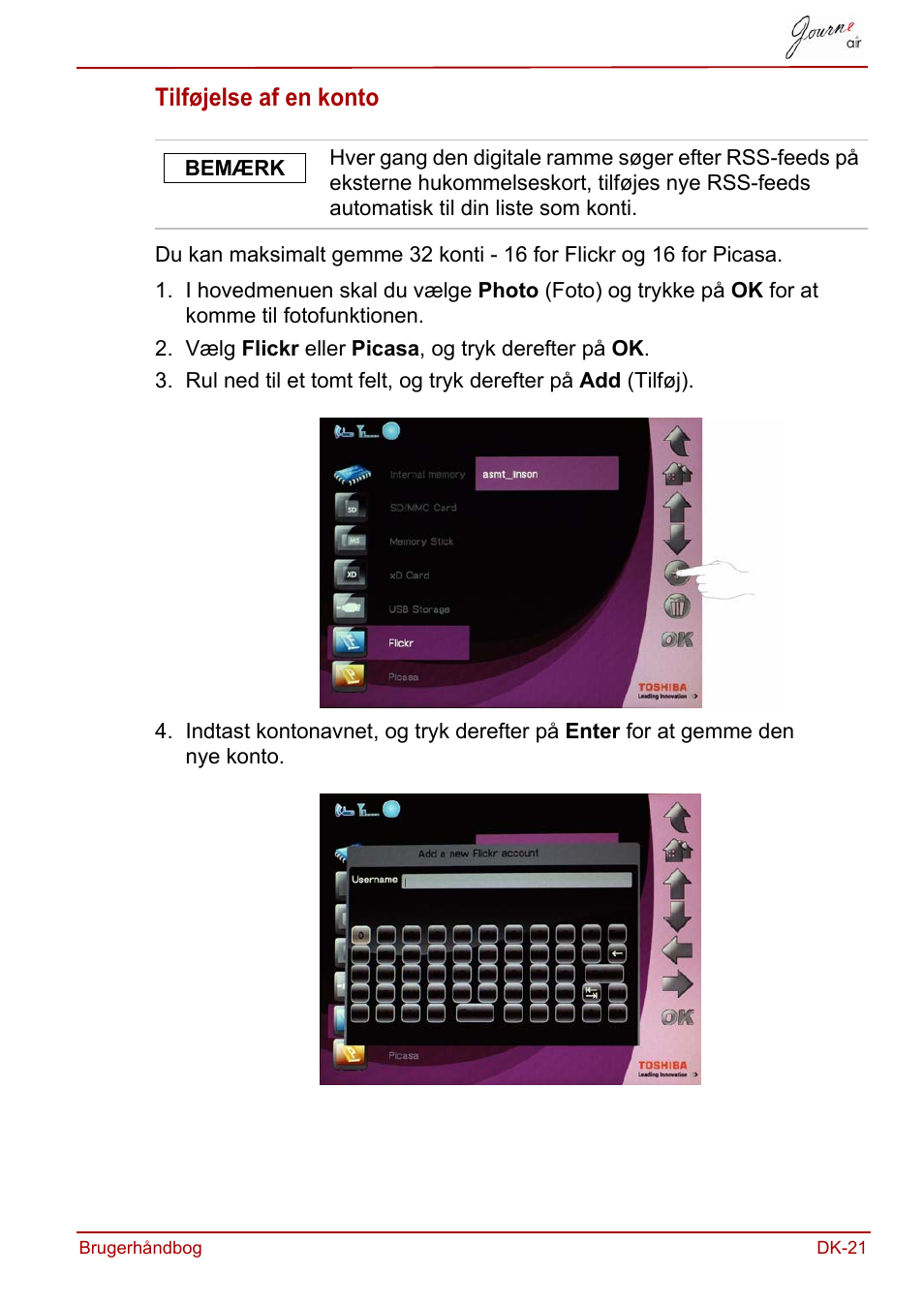 Tilføjelse af en konto | Toshiba JournE Air800-801 User Manual | Page 149 / 706