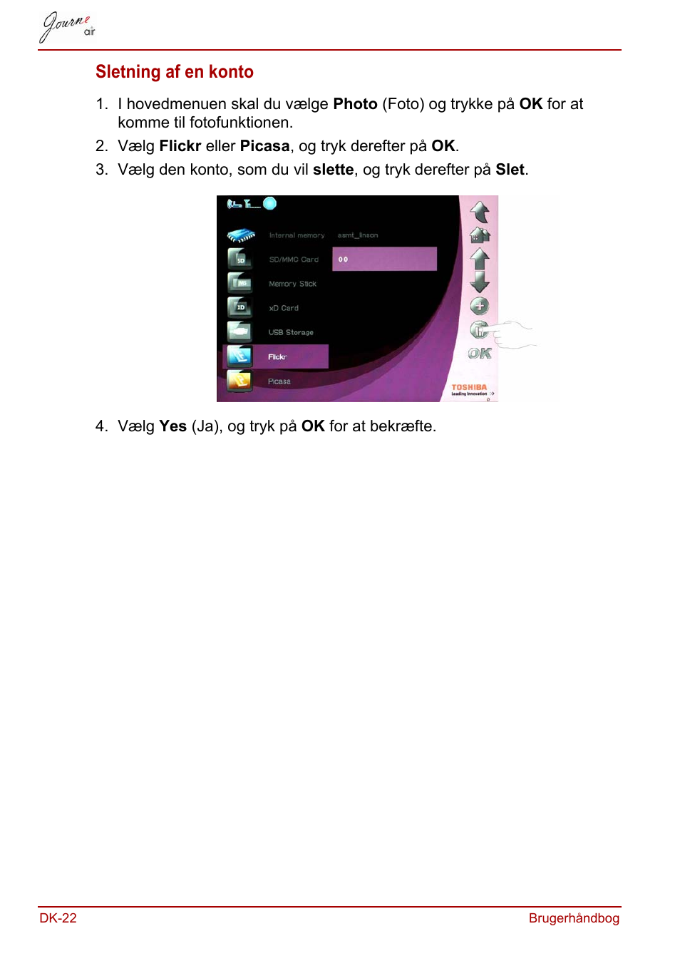 Sletning af en konto | Toshiba JournE Air800-801 User Manual | Page 150 / 706