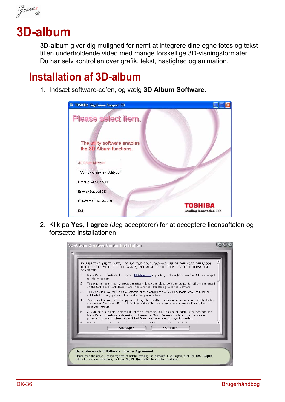 3d-album, Installation af 3d-album | Toshiba JournE Air800-801 User Manual | Page 164 / 706