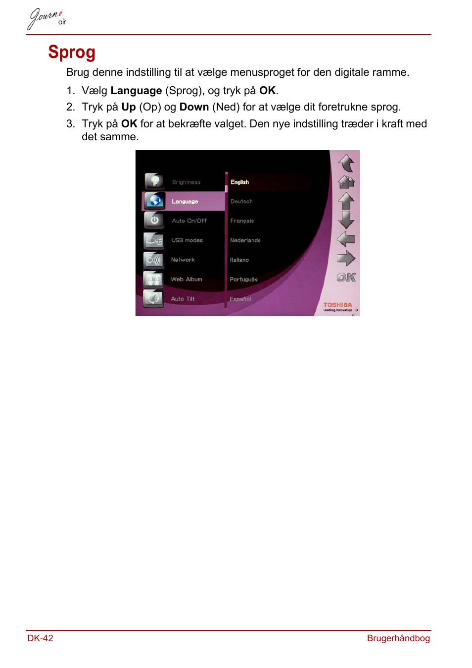 Sprog | Toshiba JournE Air800-801 User Manual | Page 170 / 706