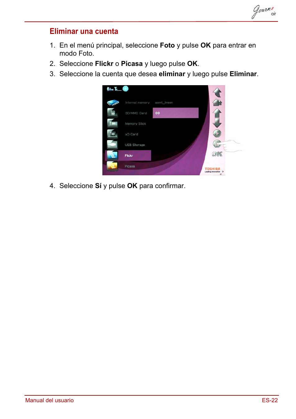 Eliminar una cuenta | Toshiba JournE Air800-801 User Manual | Page 215 / 706