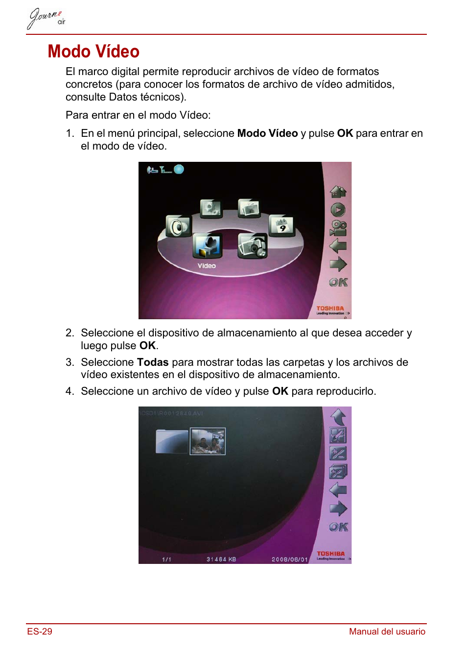 Modo vídeo | Toshiba JournE Air800-801 User Manual | Page 222 / 706