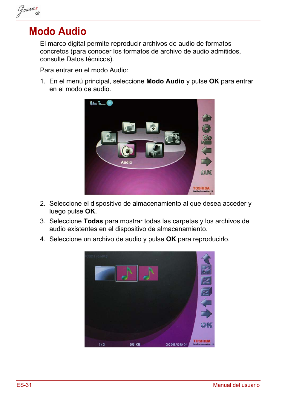 Modo audio | Toshiba JournE Air800-801 User Manual | Page 224 / 706