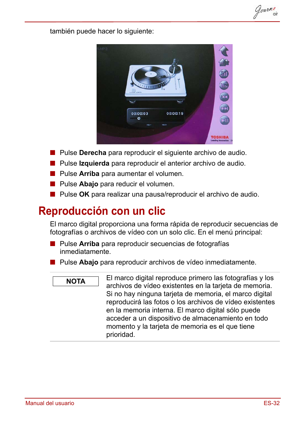 Reproducción con un clic | Toshiba JournE Air800-801 User Manual | Page 225 / 706