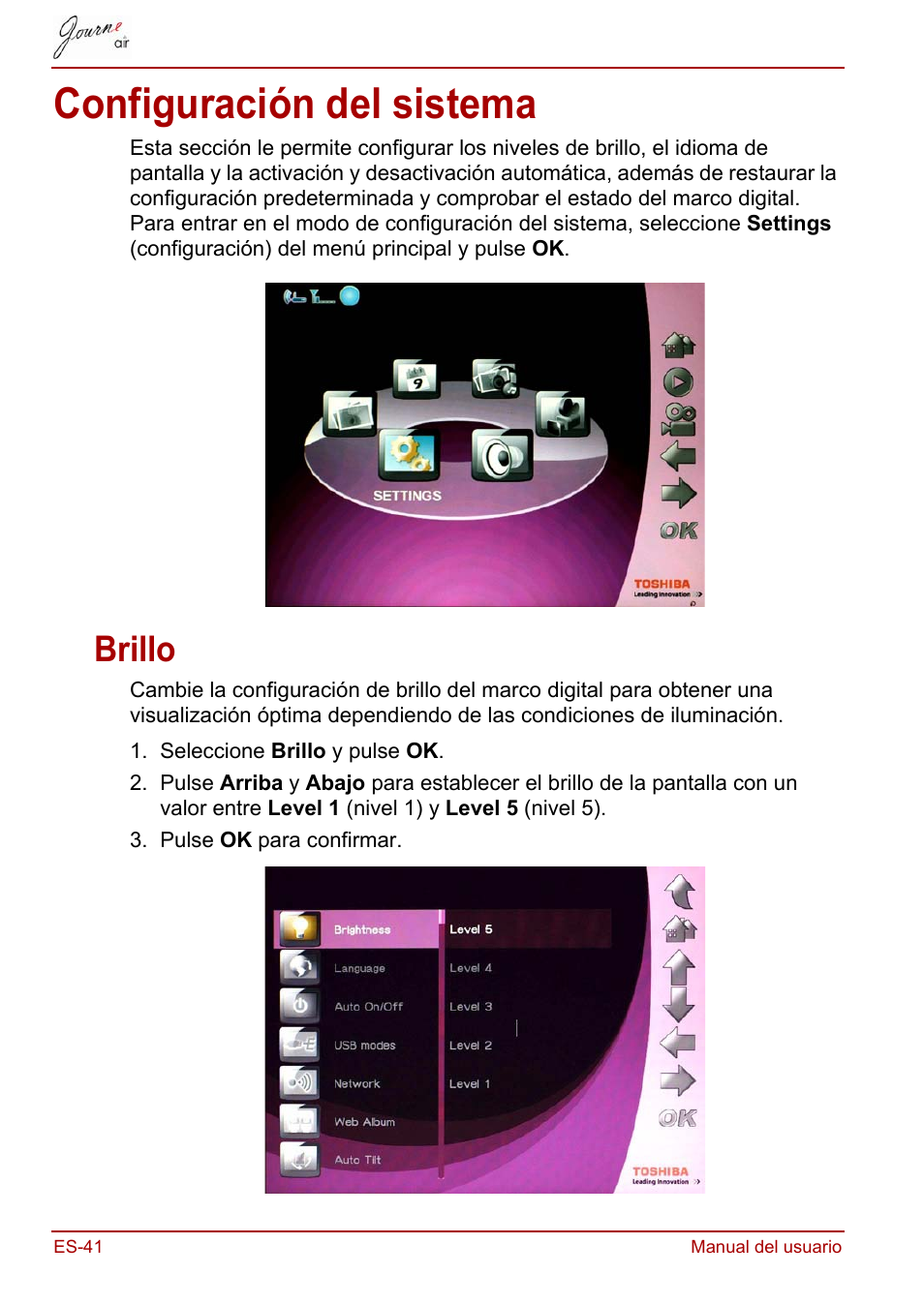 Configuración del sistema, Brillo | Toshiba JournE Air800-801 User Manual | Page 234 / 706