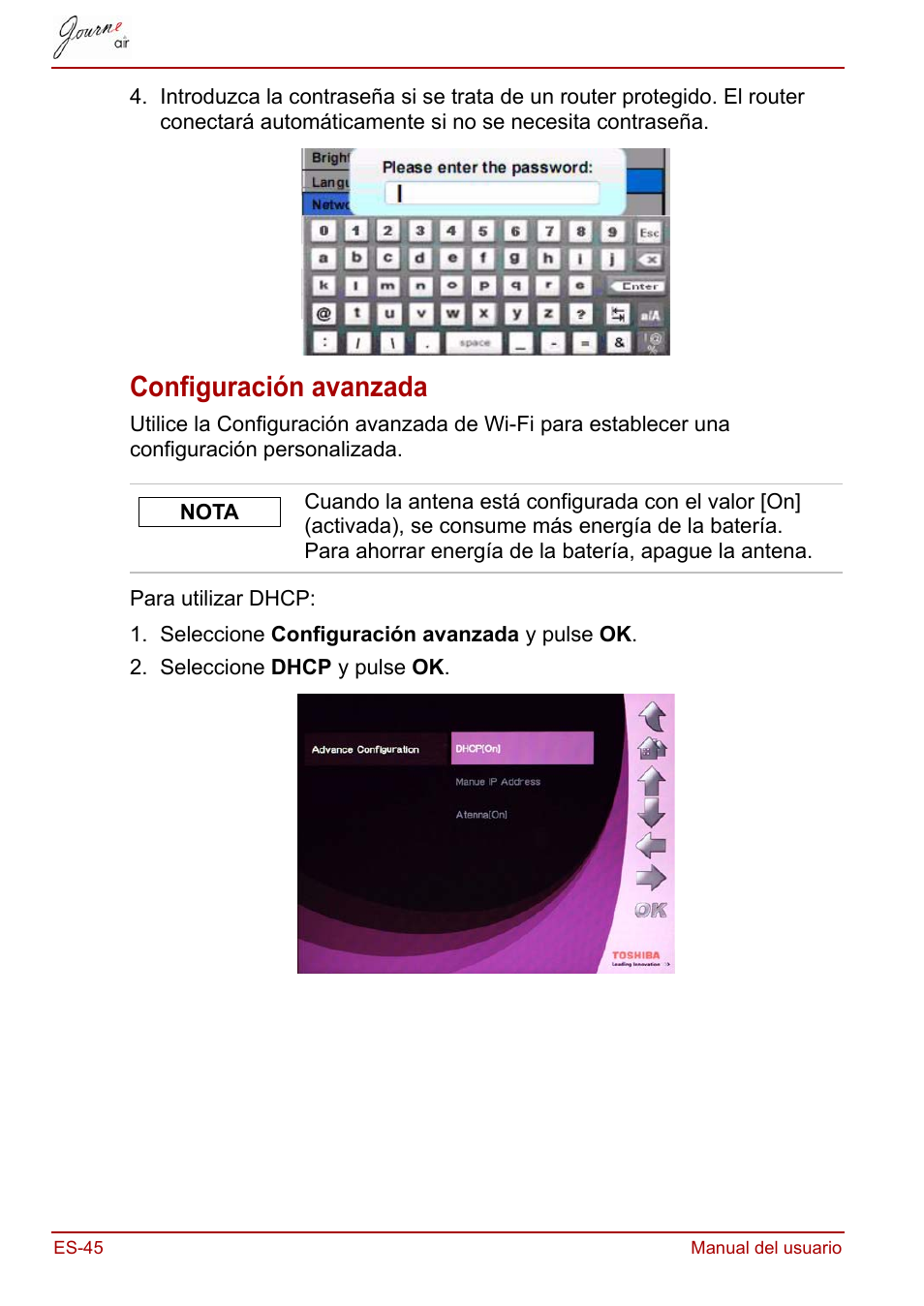 Configuración avanzada | Toshiba JournE Air800-801 User Manual | Page 238 / 706