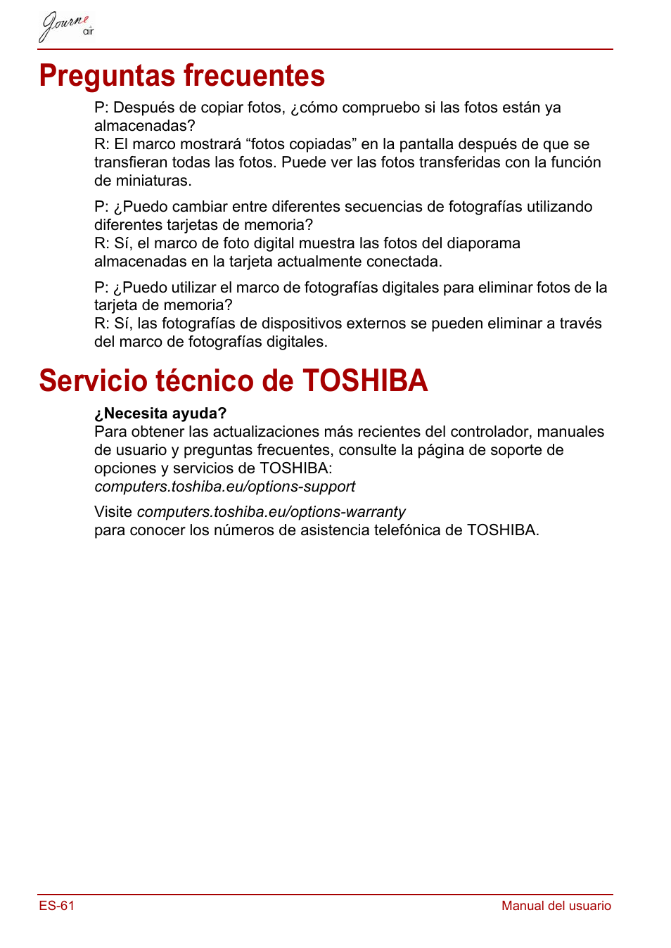 Preguntas frecuentes, Servicio técnico de toshiba, Preguntas frecuentes servicio técnico de toshiba | Toshiba JournE Air800-801 User Manual | Page 254 / 706