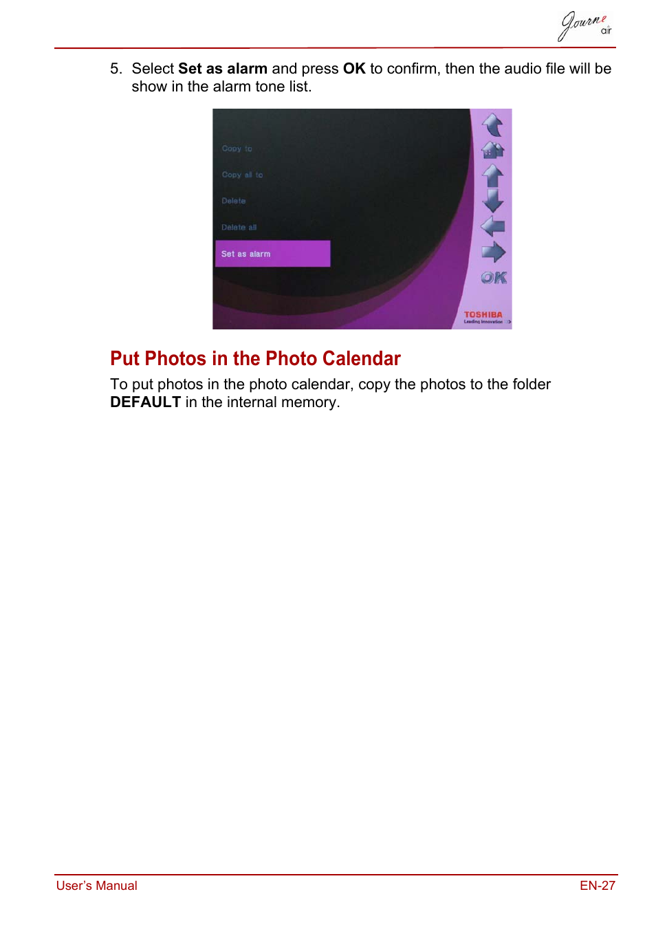 Put photos in the photo calendar | Toshiba JournE Air800-801 User Manual | Page 27 / 706