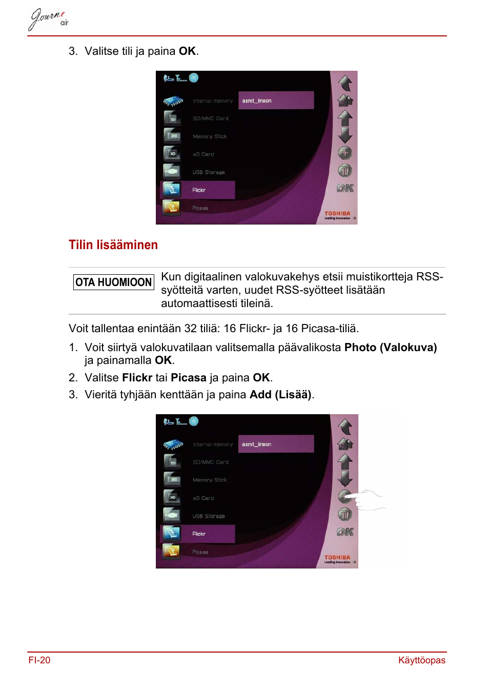 Tilin lisääminen | Toshiba JournE Air800-801 User Manual | Page 278 / 706