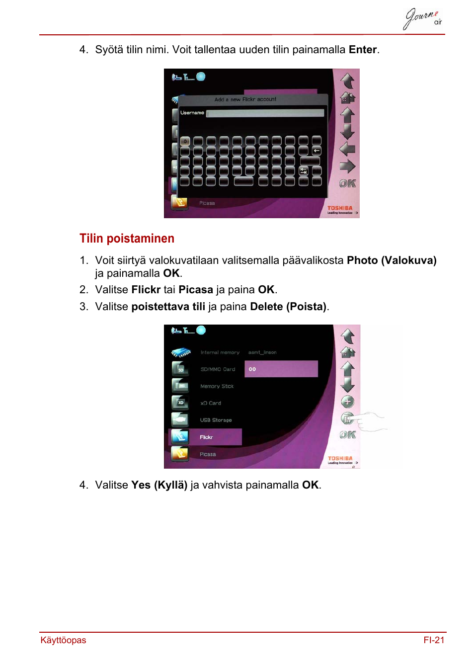 Tilin poistaminen | Toshiba JournE Air800-801 User Manual | Page 279 / 706