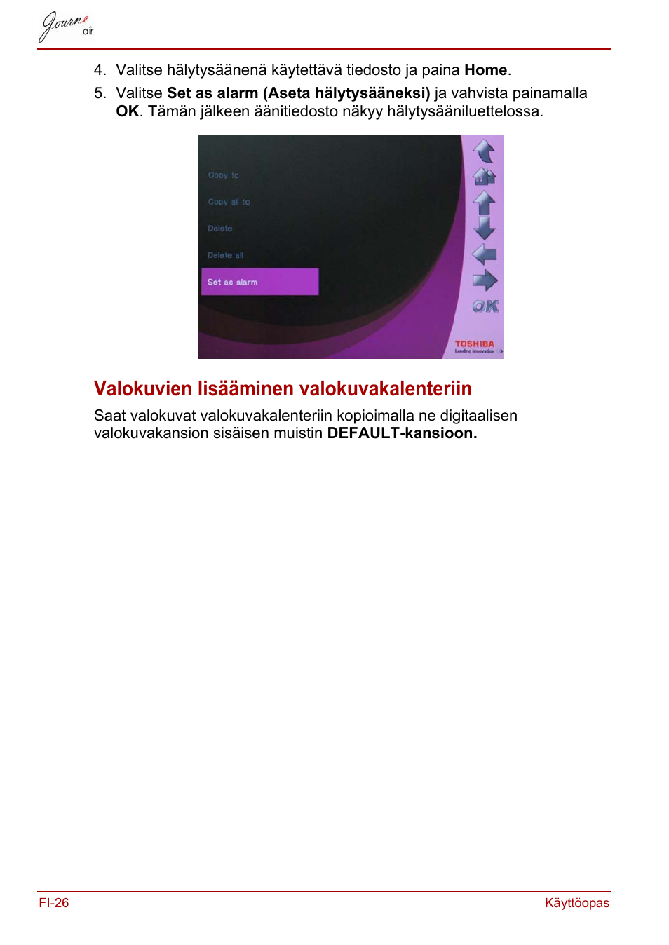 Valokuvien lisääminen valokuvakalenteriin | Toshiba JournE Air800-801 User Manual | Page 284 / 706