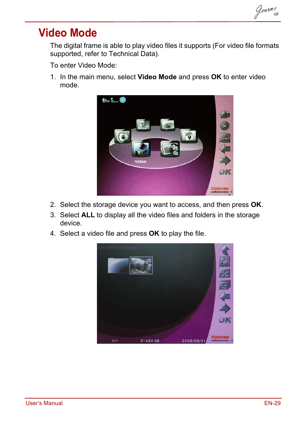 Video mode | Toshiba JournE Air800-801 User Manual | Page 29 / 706