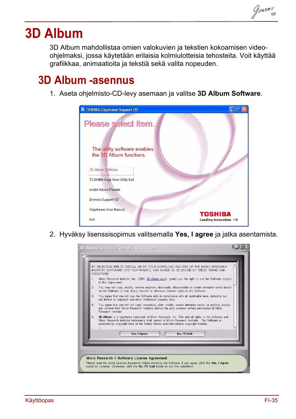 3d album, 3d album -asennus | Toshiba JournE Air800-801 User Manual | Page 293 / 706