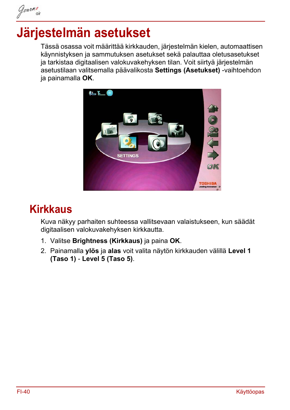 Järjestelmän asetukset, Kirkkaus | Toshiba JournE Air800-801 User Manual | Page 298 / 706