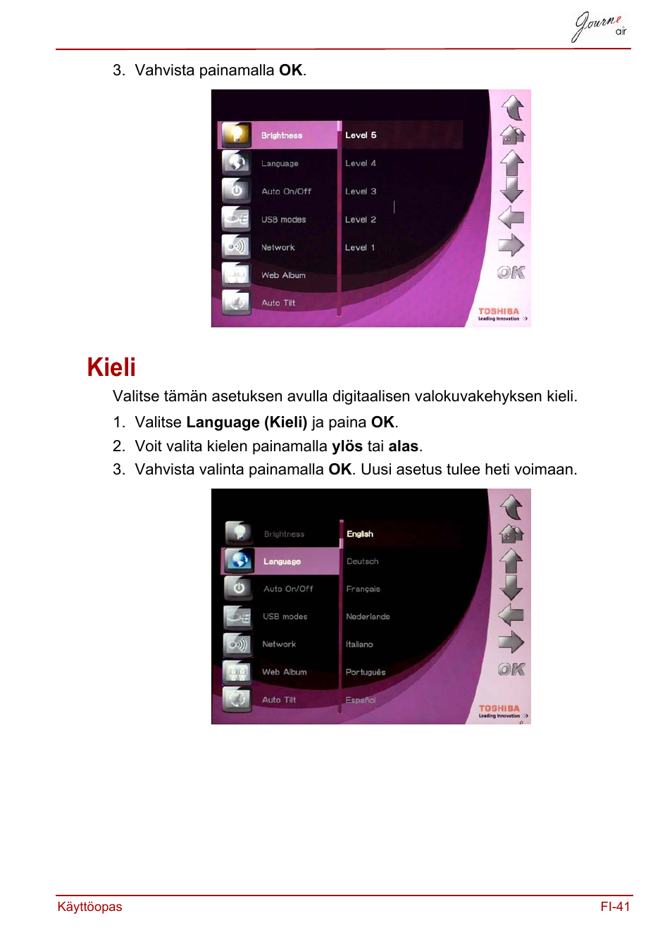 Kieli | Toshiba JournE Air800-801 User Manual | Page 299 / 706