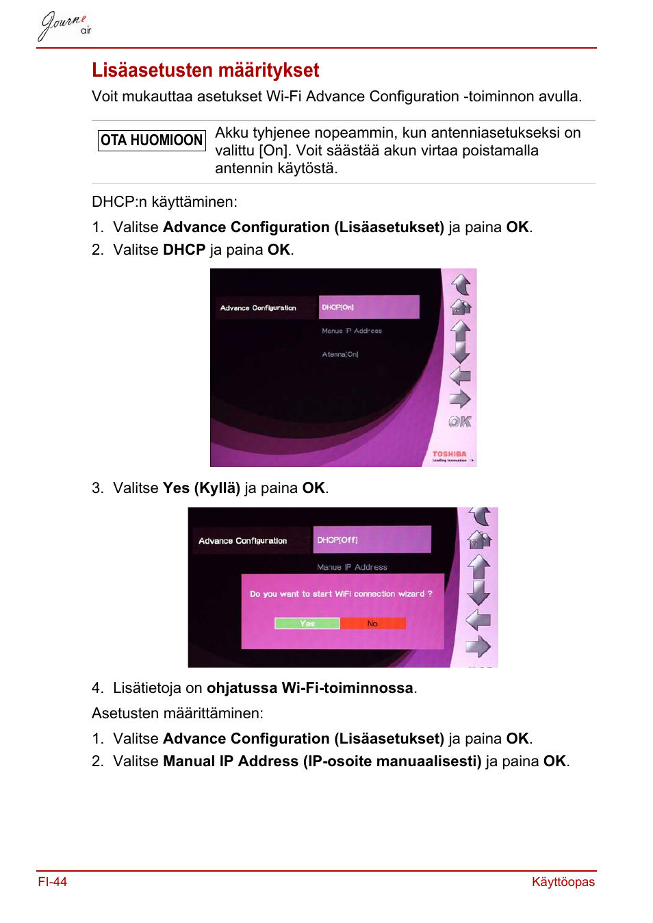 Lisäasetusten määritykset | Toshiba JournE Air800-801 User Manual | Page 302 / 706