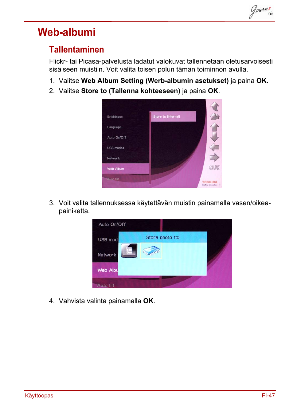 Web-albumi, Tallentaminen | Toshiba JournE Air800-801 User Manual | Page 305 / 706