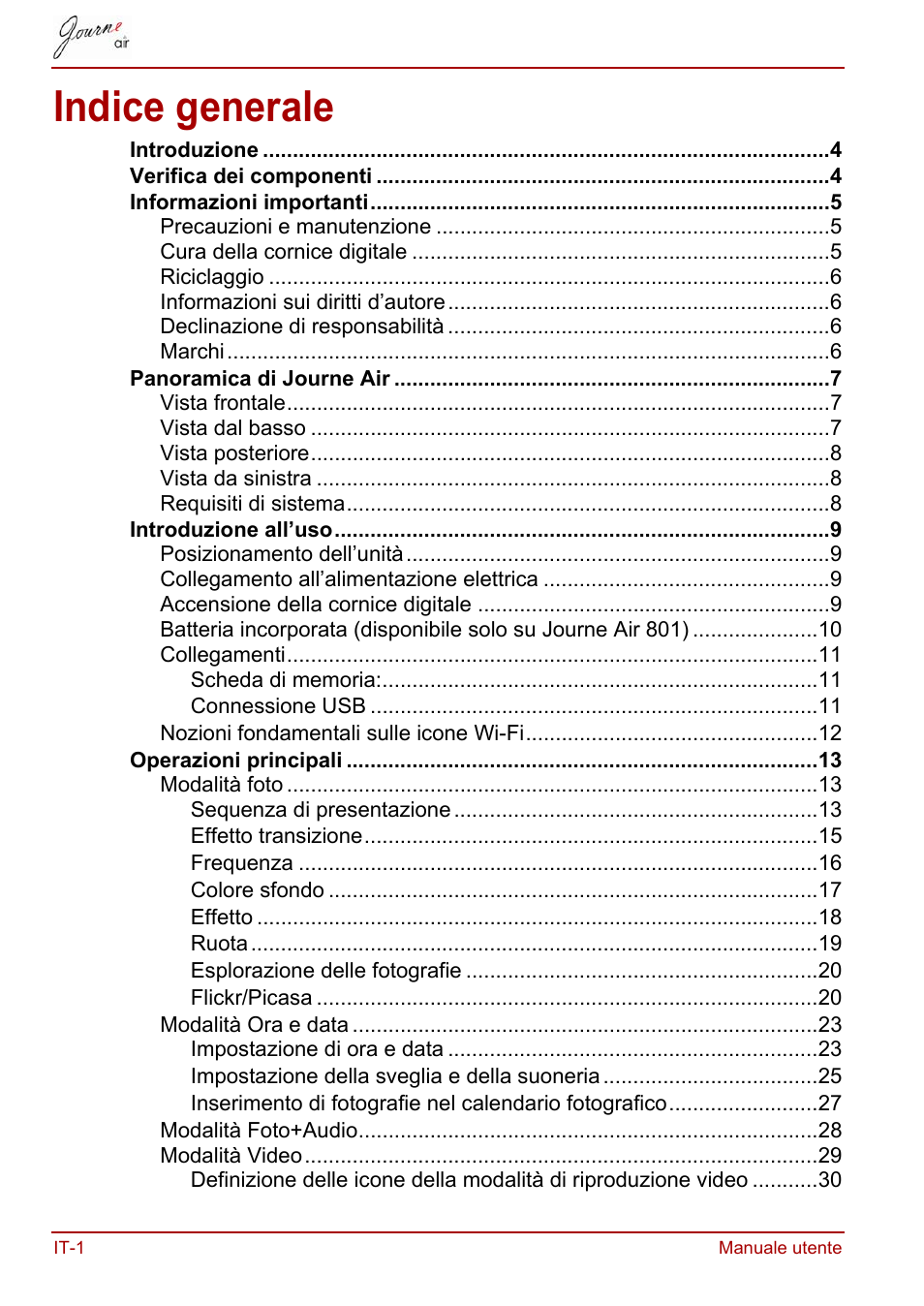 Manuale utente, Indice generale | Toshiba JournE Air800-801 User Manual | Page 386 / 706