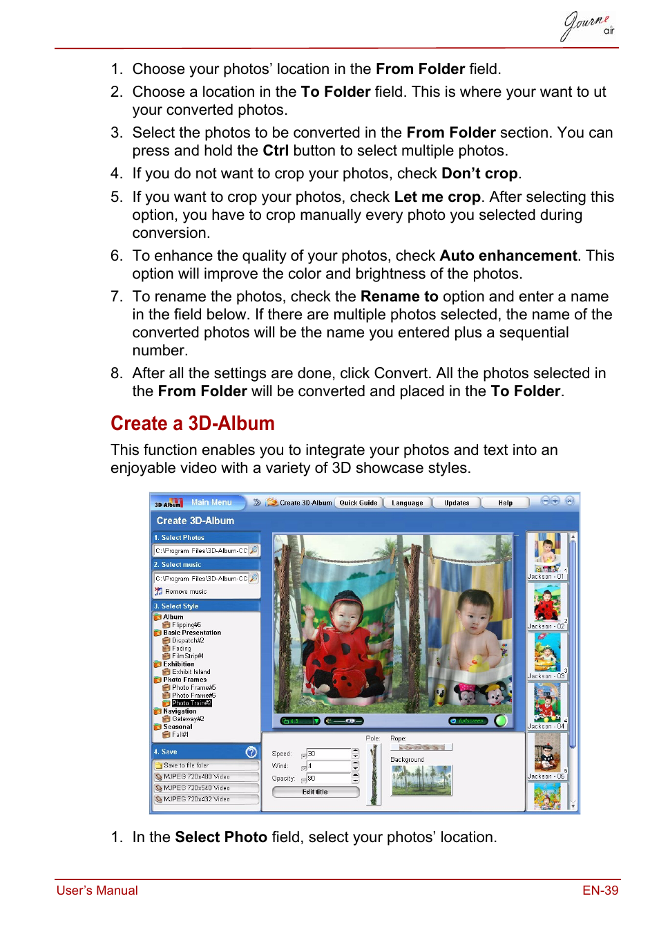 Create a 3d-album | Toshiba JournE Air800-801 User Manual | Page 39 / 706