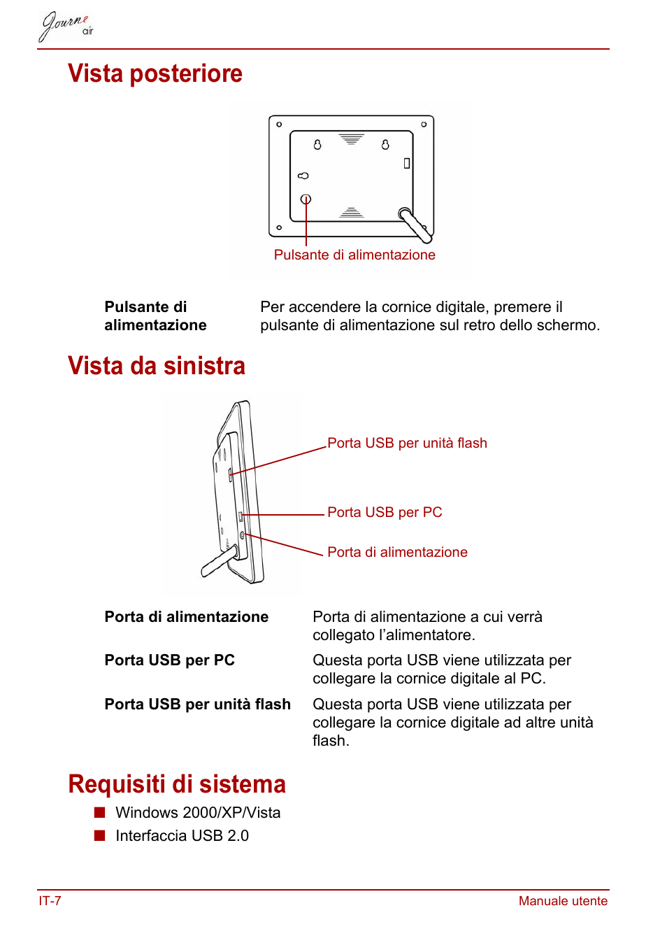 Vista posteriore, Vista da sinistra, Requisiti di sistema | Toshiba JournE Air800-801 User Manual | Page 392 / 706