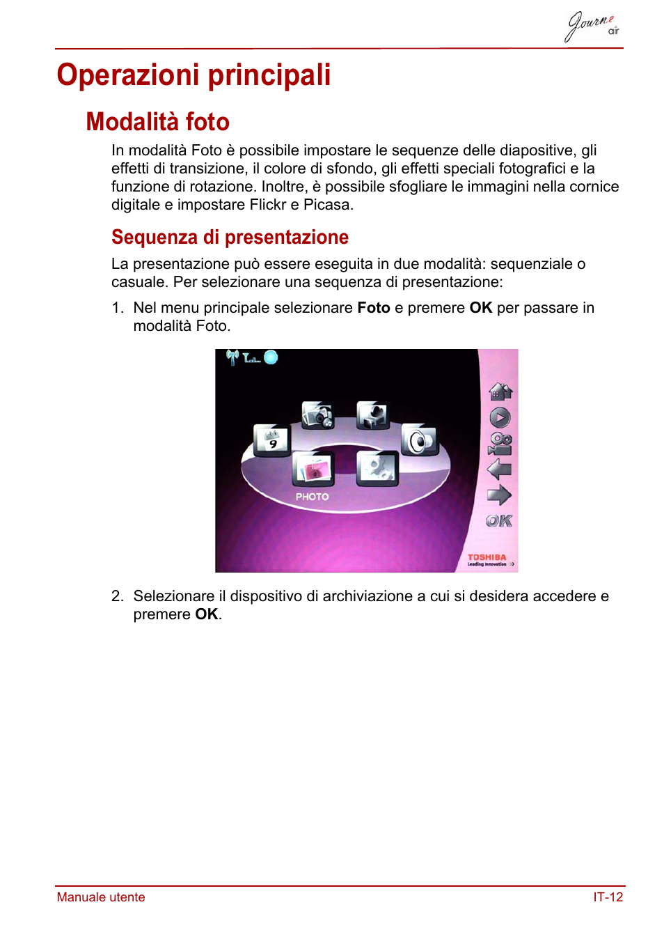 Operazioni principali, Modalità foto, Sequenza di presentazione | Toshiba JournE Air800-801 User Manual | Page 397 / 706