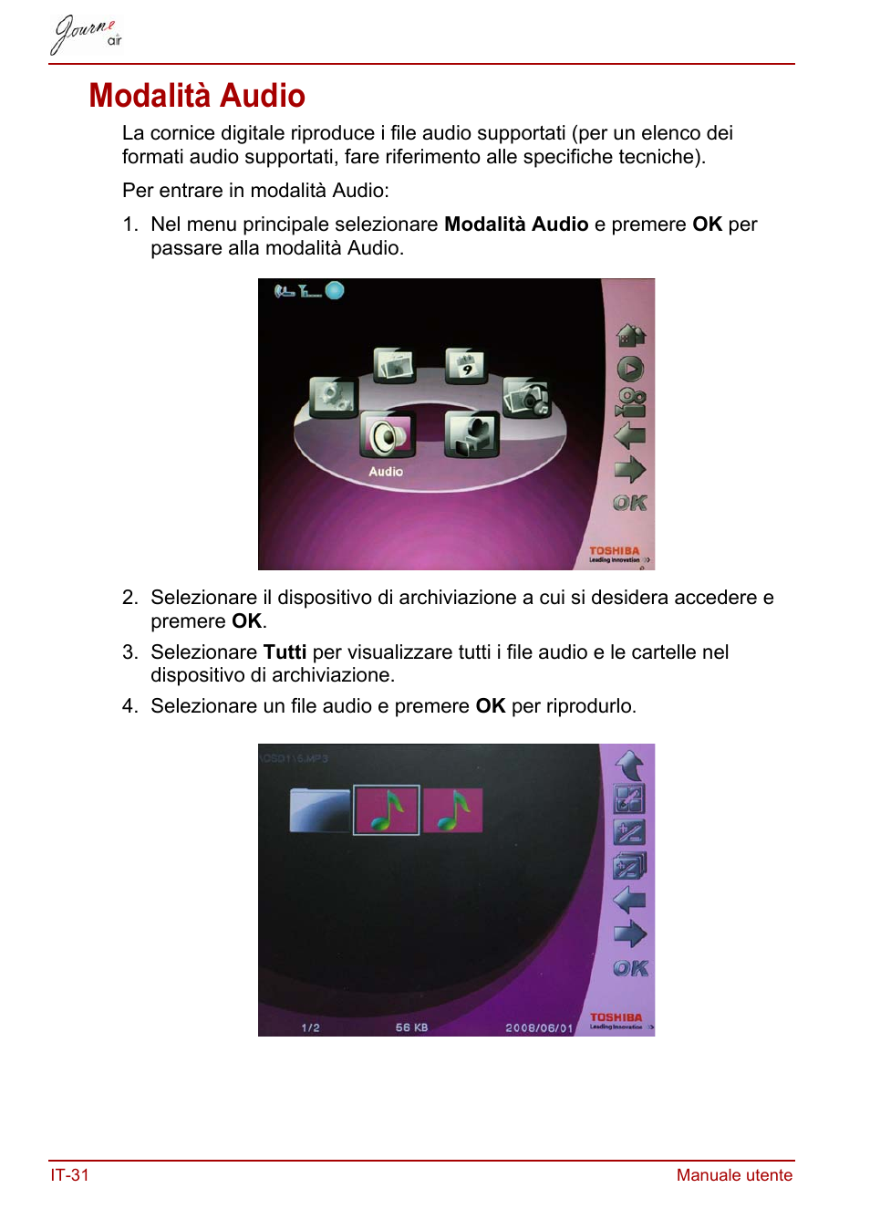 Modalità audio | Toshiba JournE Air800-801 User Manual | Page 416 / 706