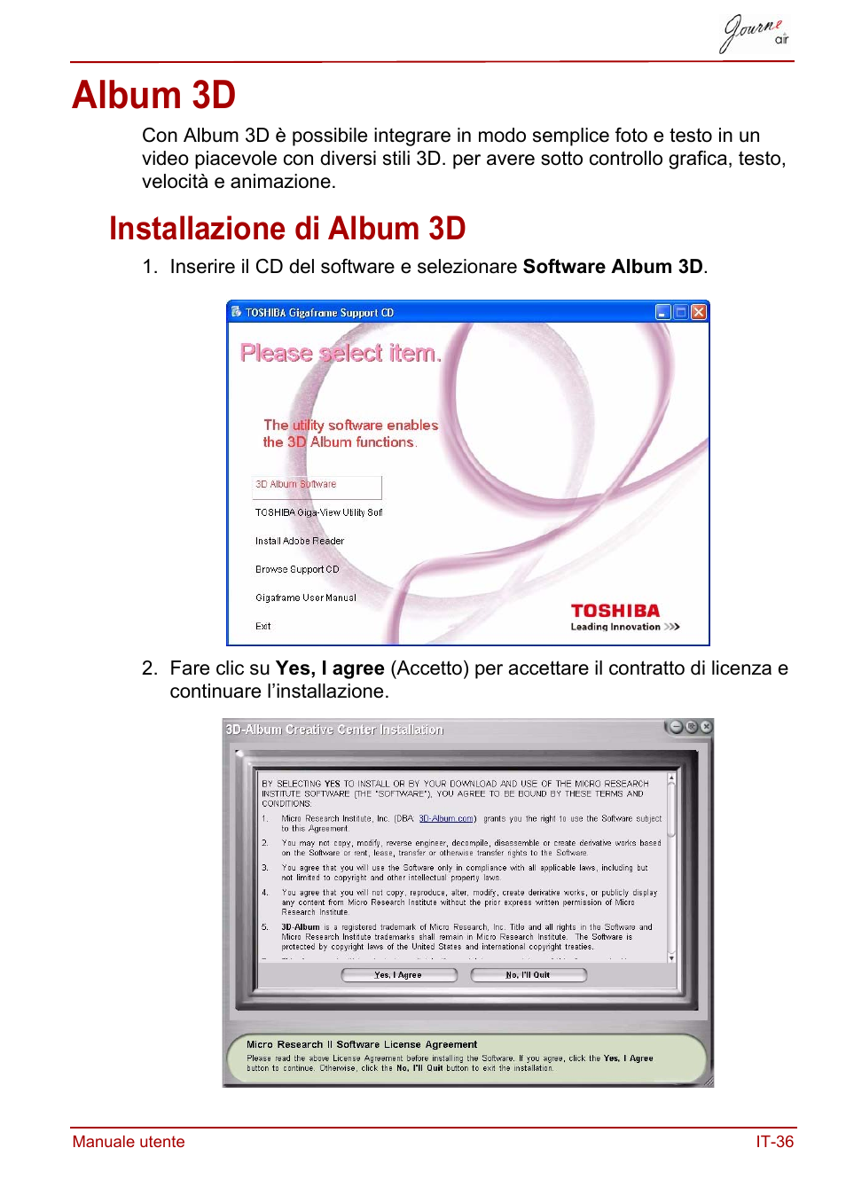 Album 3d, Installazione di album 3d | Toshiba JournE Air800-801 User Manual | Page 421 / 706