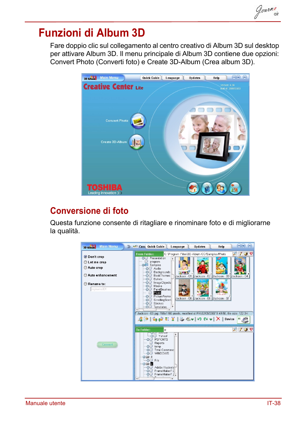 Funzioni di album 3d, Conversione di foto | Toshiba JournE Air800-801 User Manual | Page 423 / 706