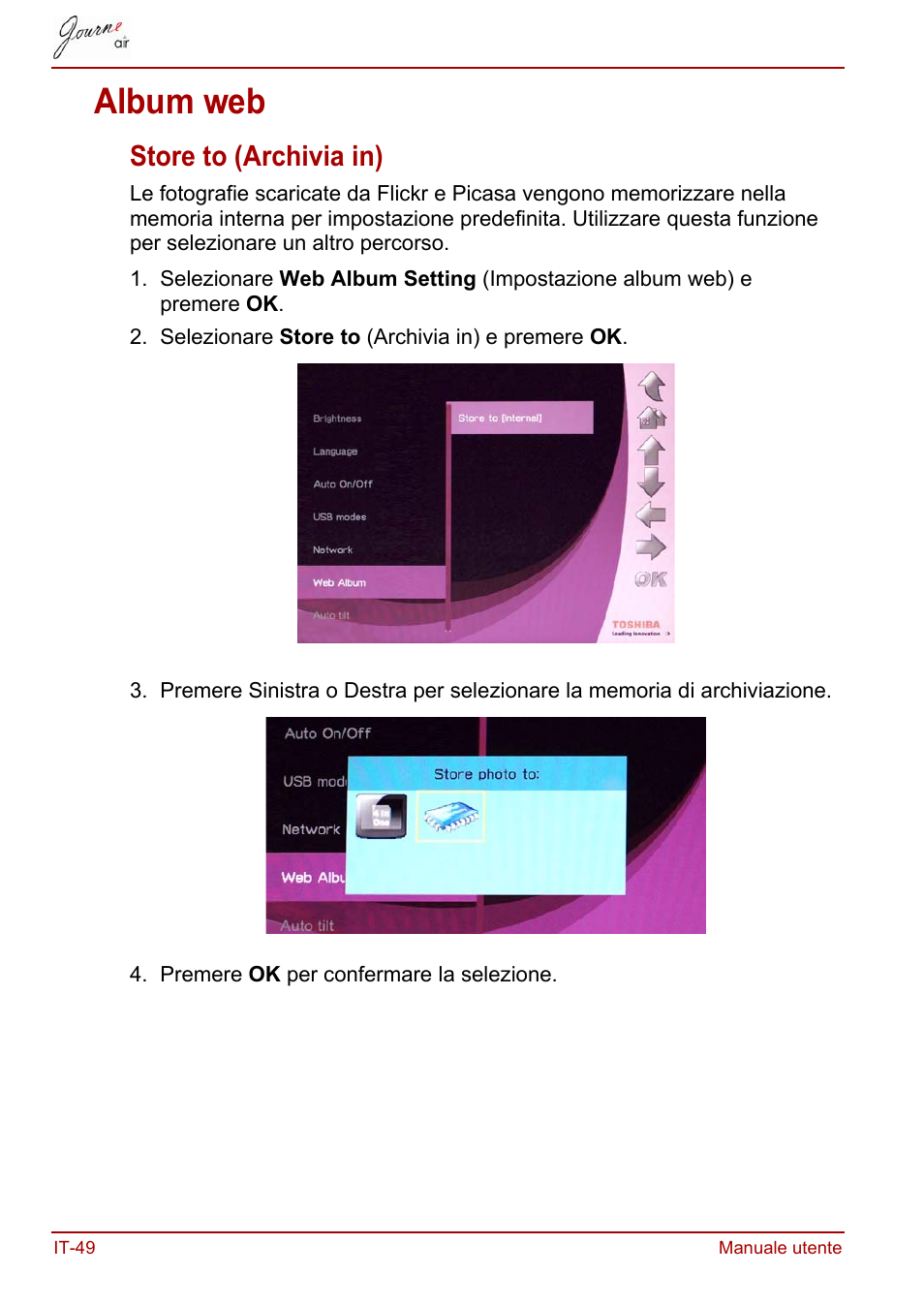 Album web, Store to (archivia in), Archivia foto in | Toshiba JournE Air800-801 User Manual | Page 434 / 706