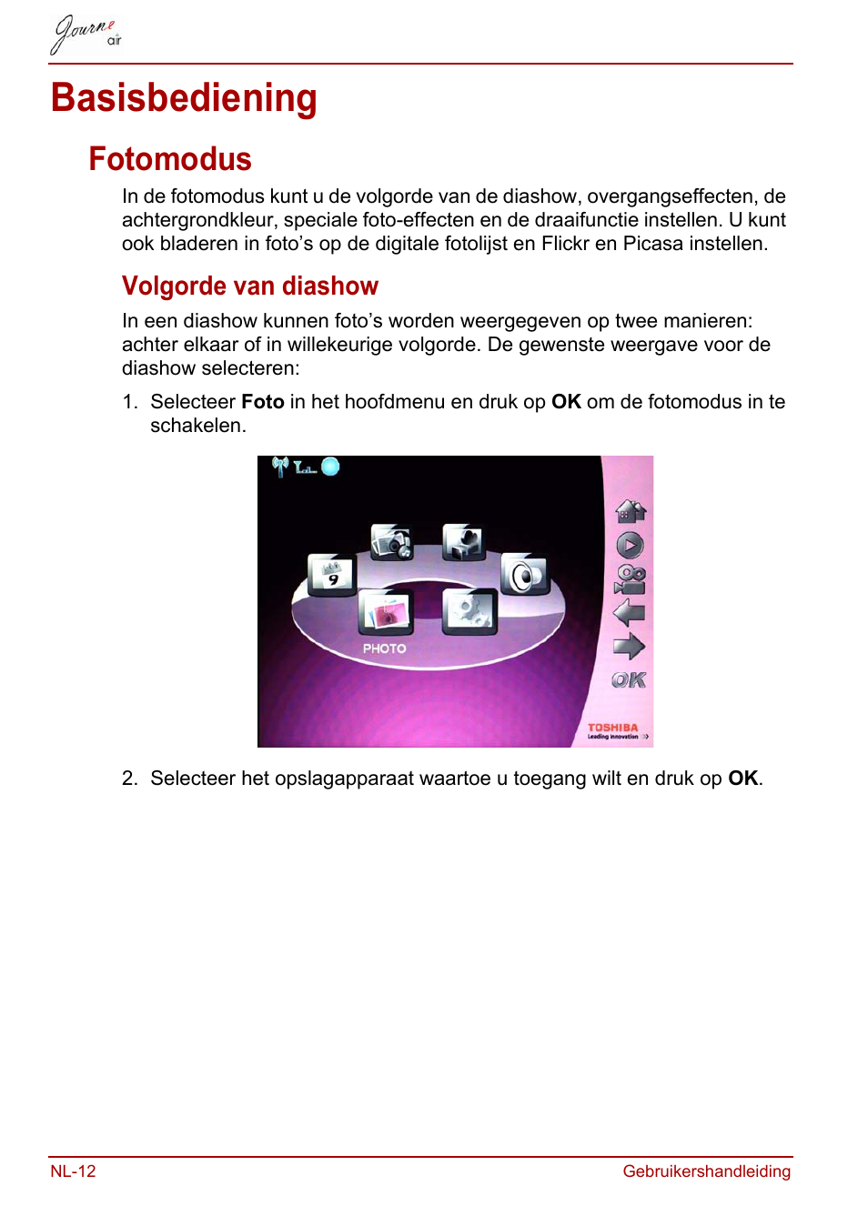 Basisbediening, Fotomodus, Volgorde van diashow | Toshiba JournE Air800-801 User Manual | Page 462 / 706