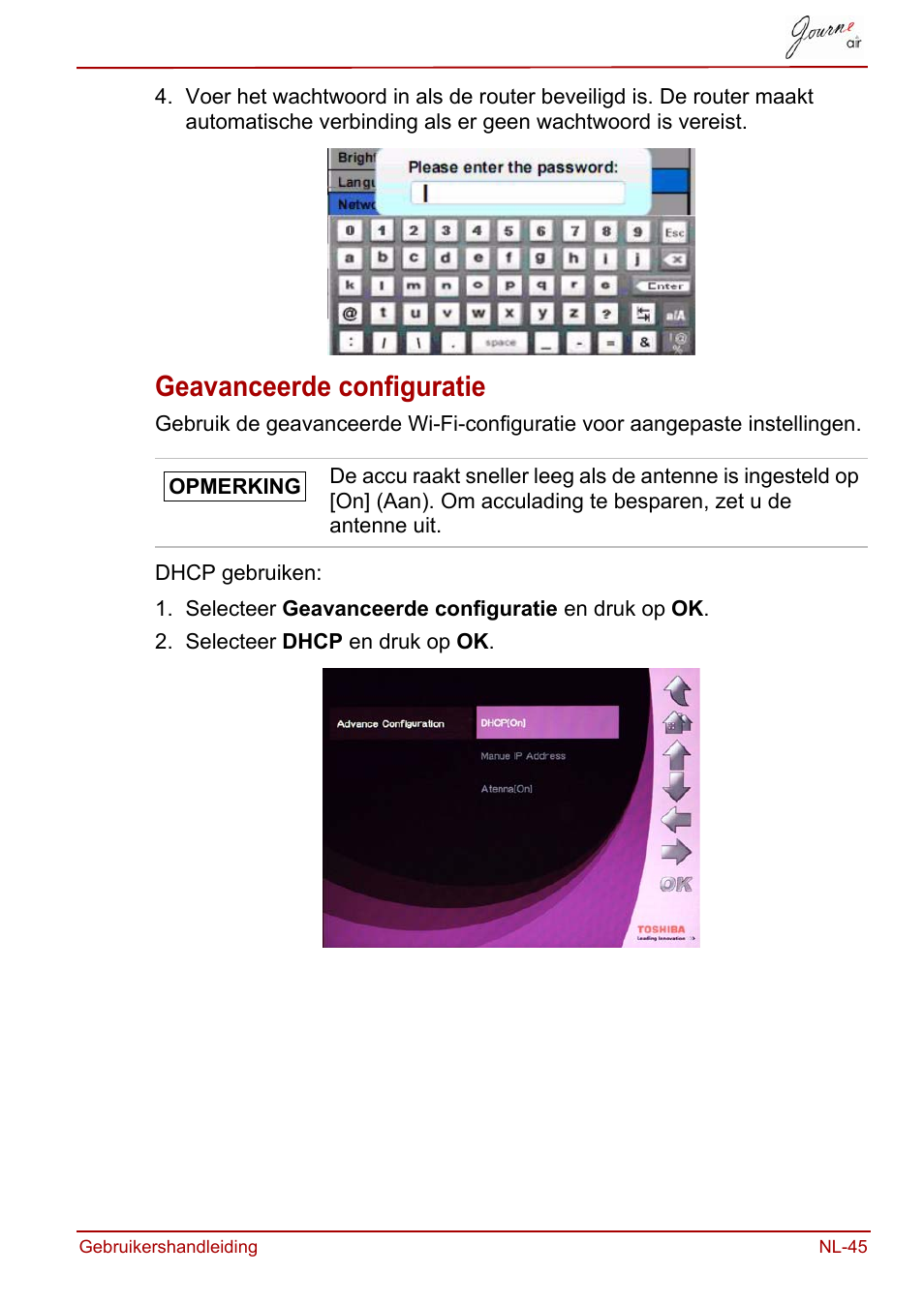 Geavanceerde configuratie | Toshiba JournE Air800-801 User Manual | Page 495 / 706