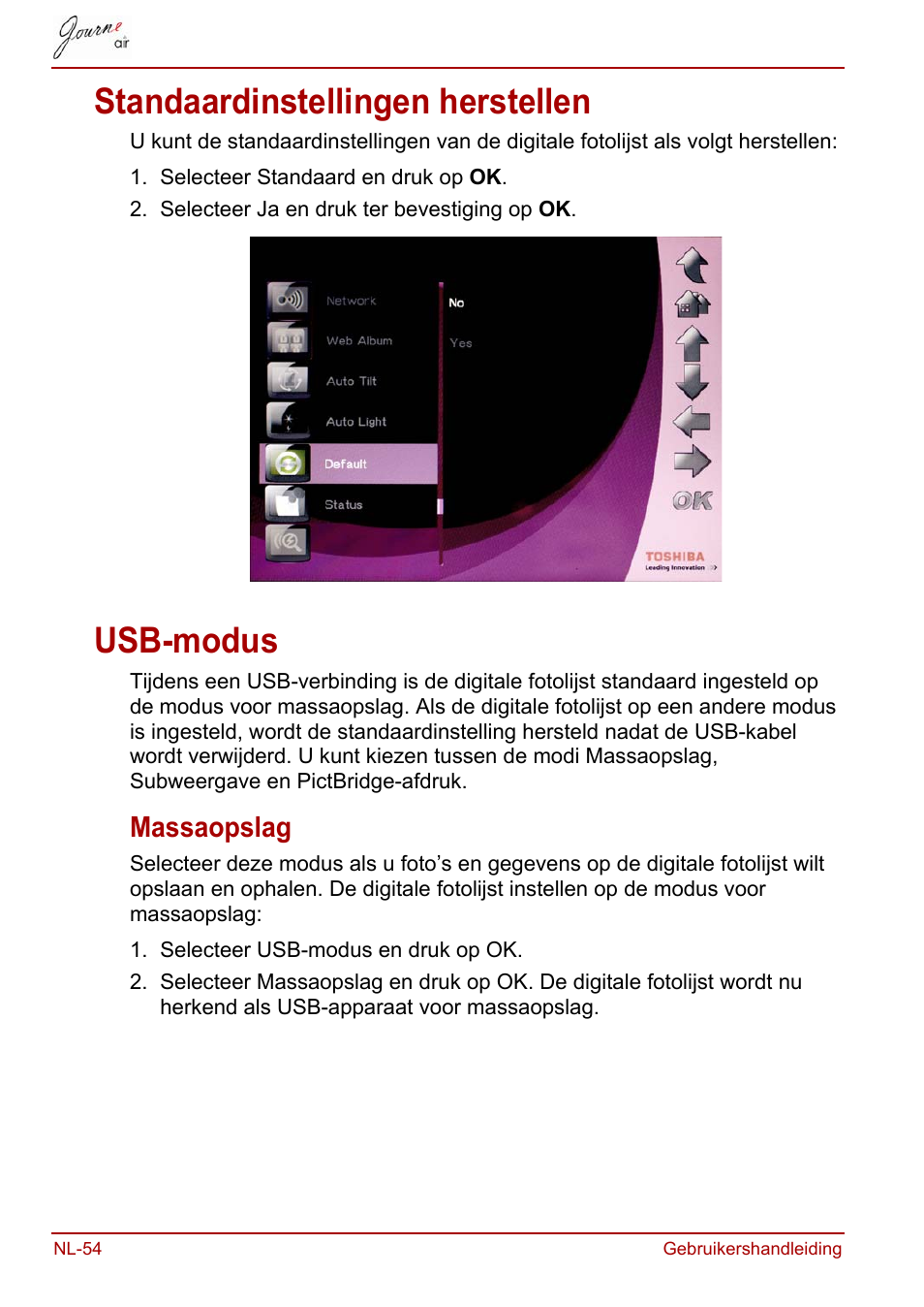 Standaardinstellingen herstellen, Usb-modus, Massaopslag | Standaardinstellingen herstellen usb-modus | Toshiba JournE Air800-801 User Manual | Page 504 / 706