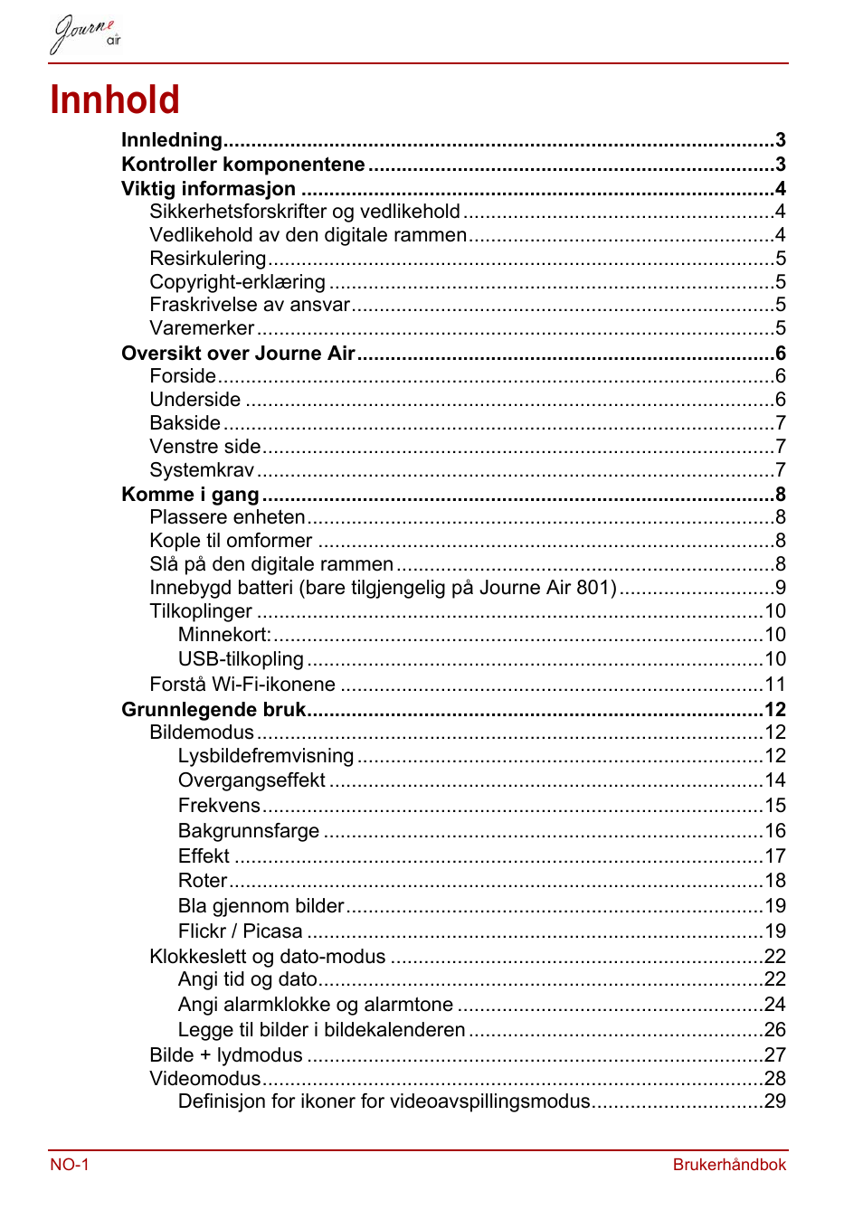 Brukerhåndbok, Innhold | Toshiba JournE Air800-801 User Manual | Page 516 / 706