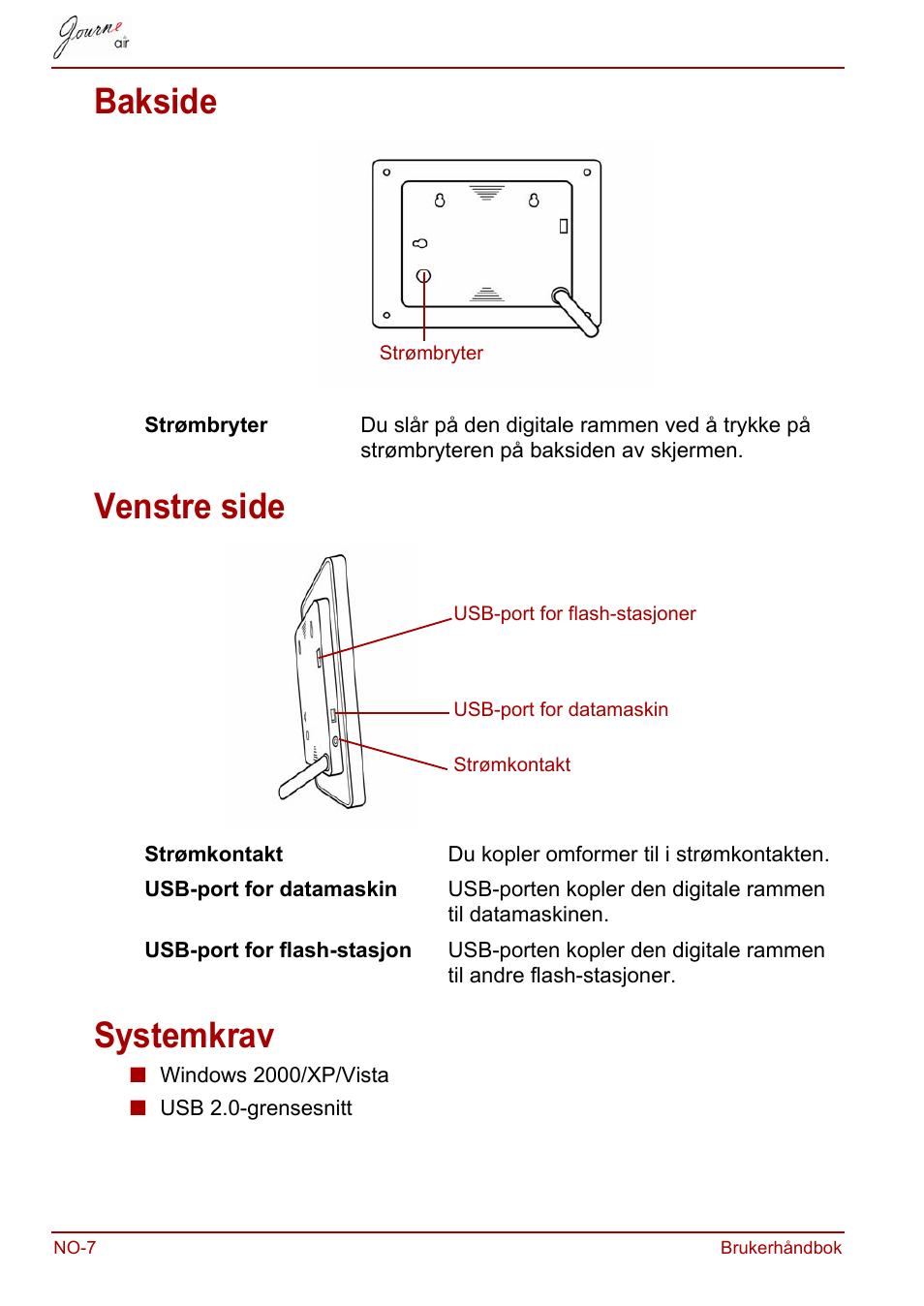 Bakside, Venstre side, Systemkrav | Bakside venstre side systemkrav | Toshiba JournE Air800-801 User Manual | Page 522 / 706