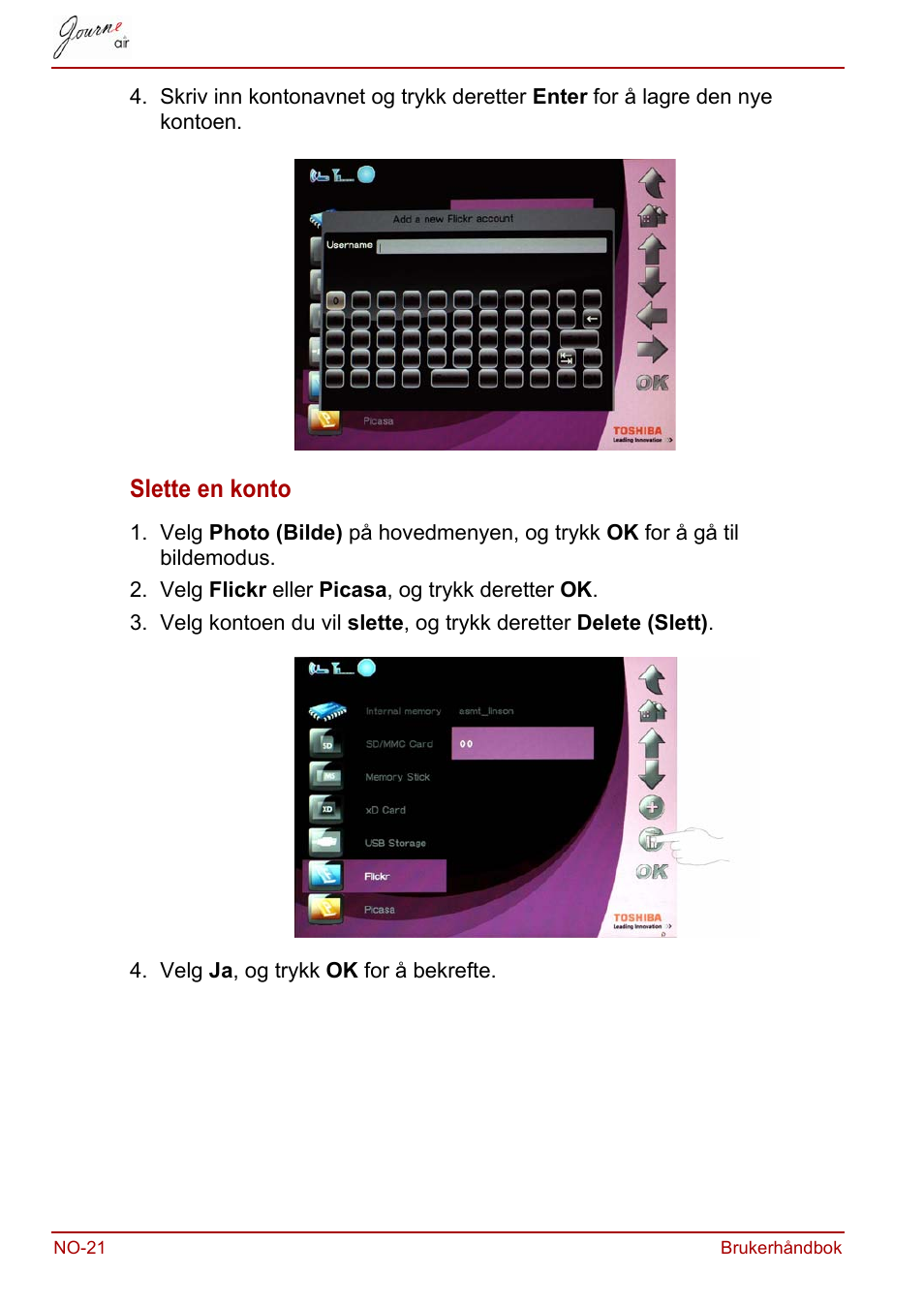 Slette en konto | Toshiba JournE Air800-801 User Manual | Page 536 / 706