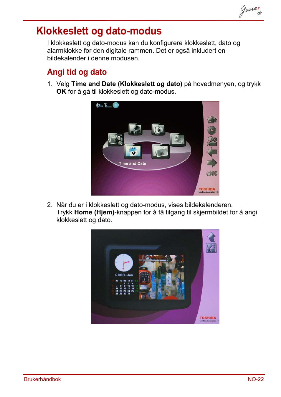 Klokkeslett og dato-modus, Angi tid og dato | Toshiba JournE Air800-801 User Manual | Page 537 / 706