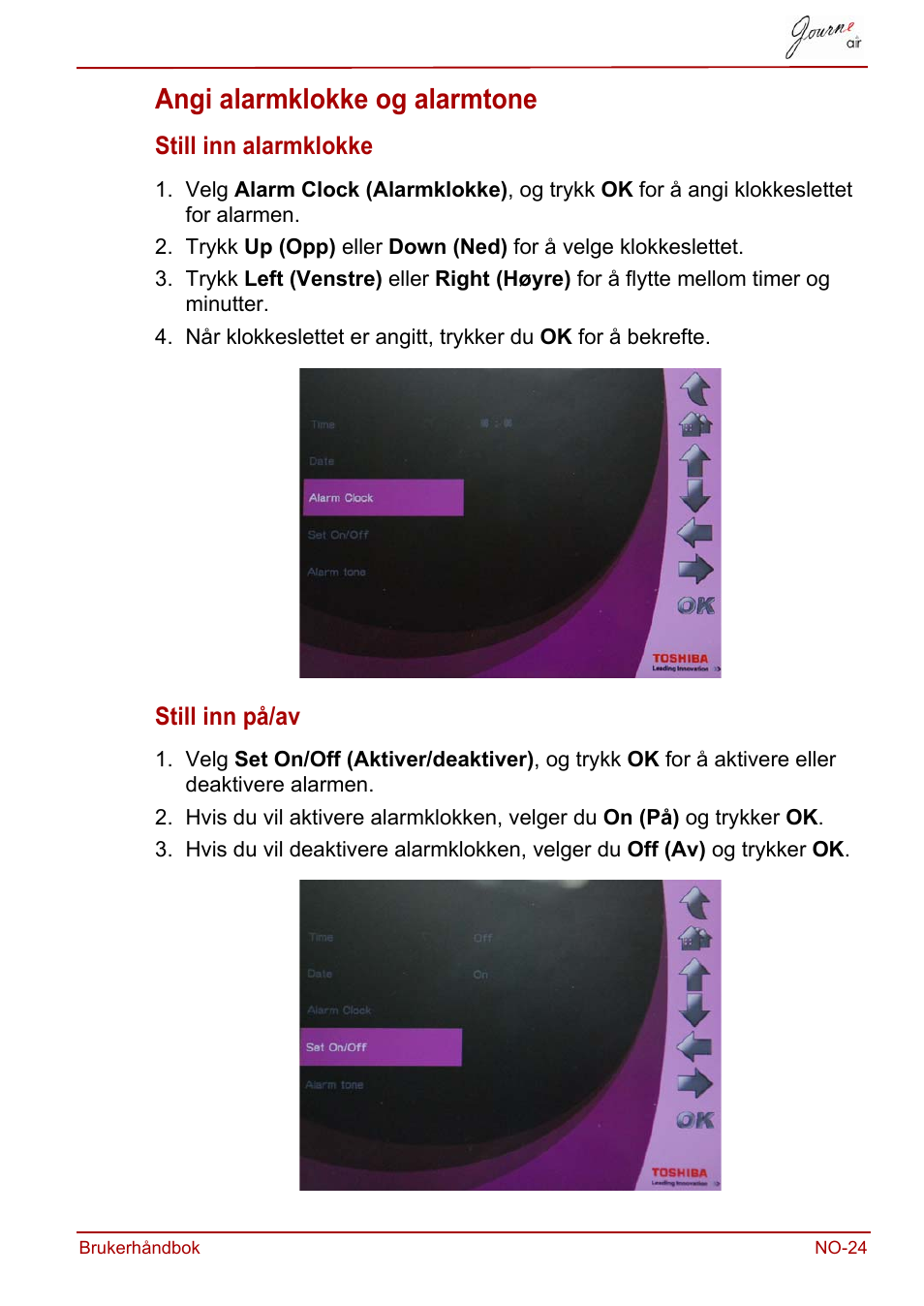 Angi alarmklokke og alarmtone | Toshiba JournE Air800-801 User Manual | Page 539 / 706