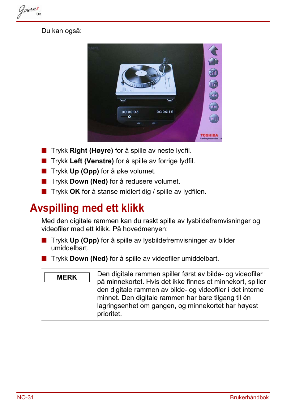 Avspilling med ett klikk | Toshiba JournE Air800-801 User Manual | Page 546 / 706