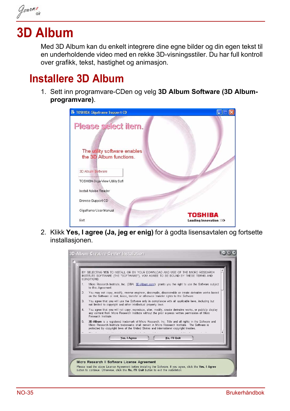 3d album, Installere 3d album | Toshiba JournE Air800-801 User Manual | Page 550 / 706