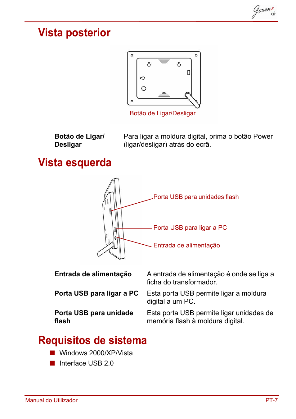 Vista posterior, Vista esquerda, Requisitos de sistema | Toshiba JournE Air800-801 User Manual | Page 585 / 706