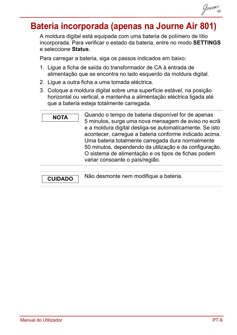 Bateria incorporada (apenas na journe air 801) | Toshiba JournE Air800-801 User Manual | Page 587 / 706