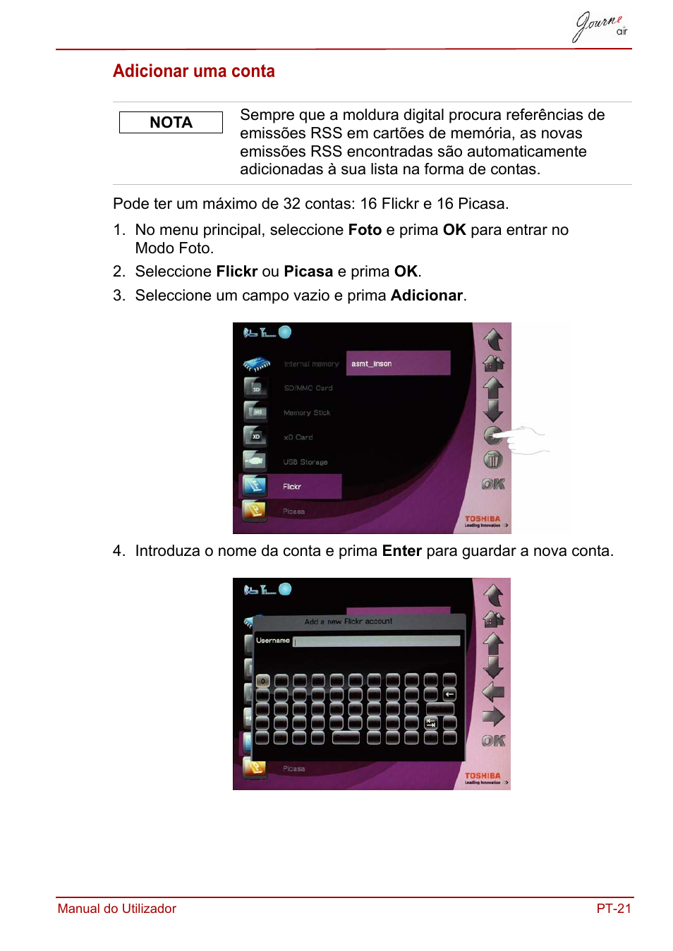 Adicionar uma conta | Toshiba JournE Air800-801 User Manual | Page 599 / 706